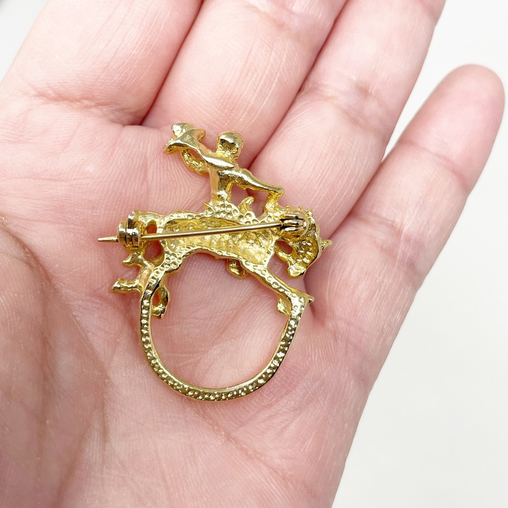 Bronco Rider Brooch Gold Tone Excellent Unsigned Western Cowboy Rodeo RARE - Picture 3 of 4